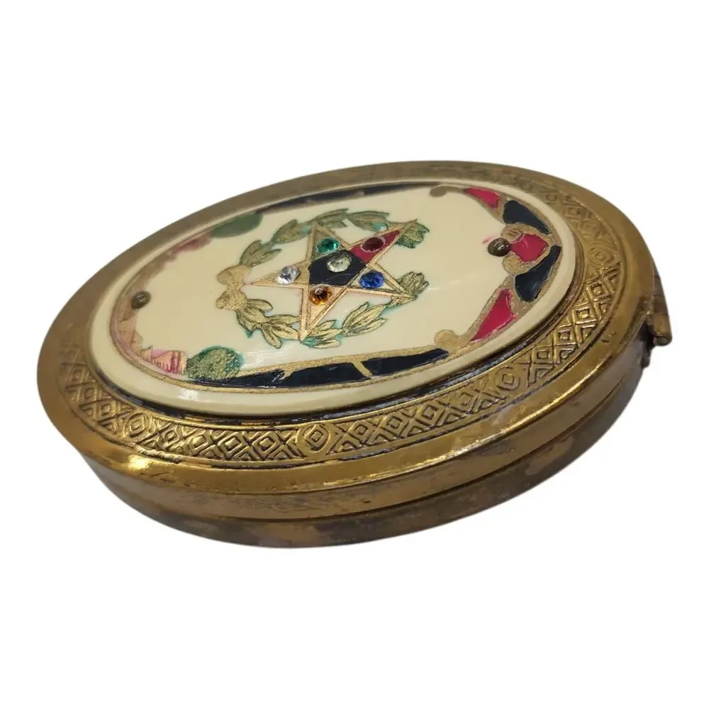 Vintage Order Eastern Star Powder Compact with Mirror OES Rhinestone Freemason